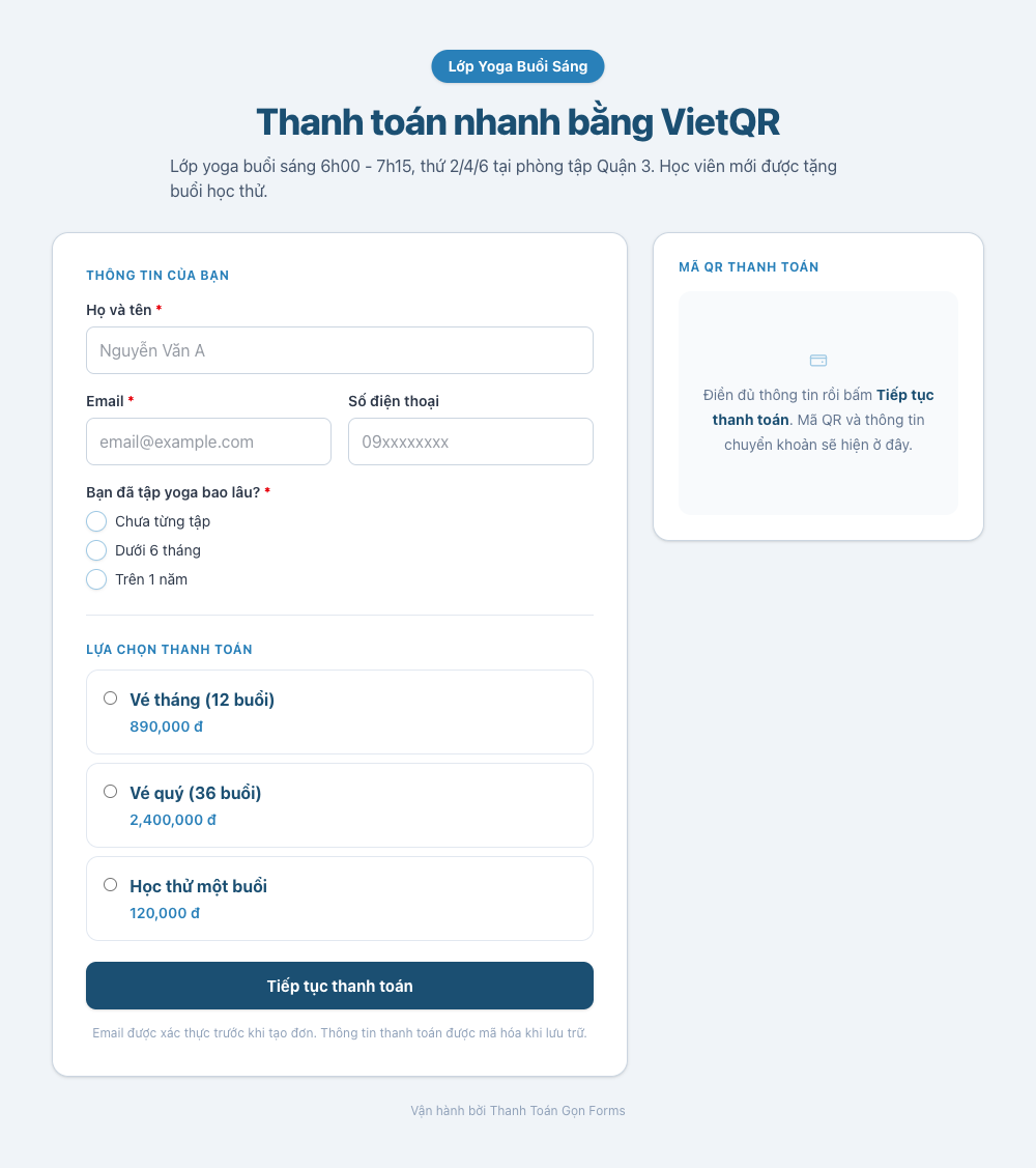 Trang thanh toán khách nhìn thấy