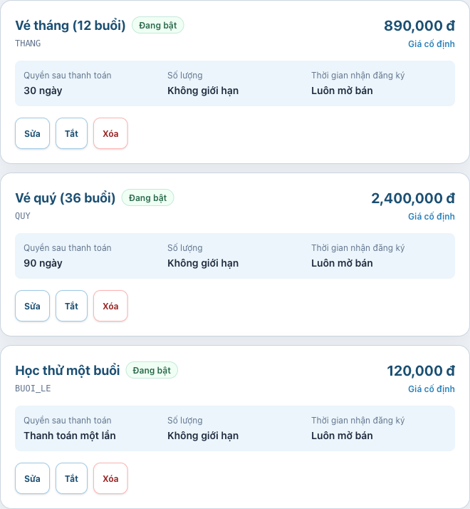 Danh sách lựa chọn thanh toán của một form