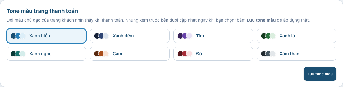 Card chọn tone màu trang thanh toán